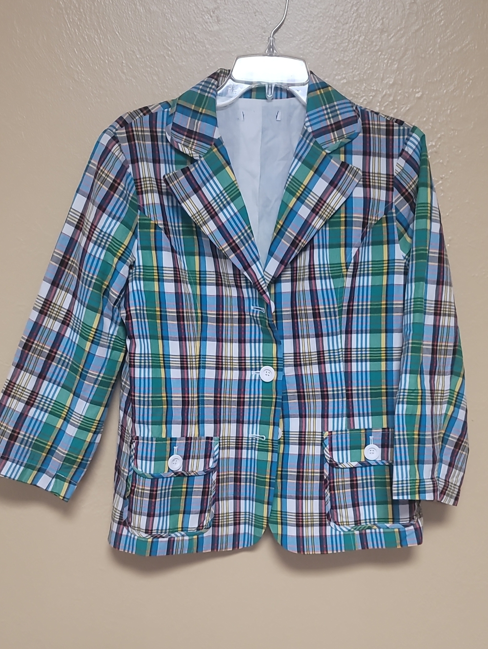 Vintage/Retro Plaid Cotton Blend Blazer Jacket
